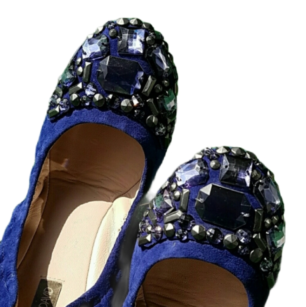 *NEW* Joan & David Blue Suede Jeweled Flats Size 6